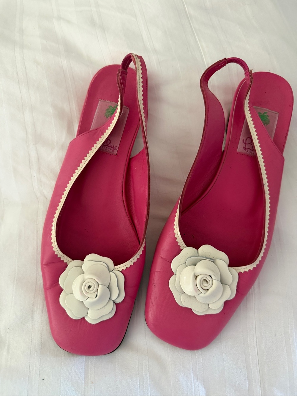 Lilly Pulitzer Pink Slingback Flats with White Flower Accent